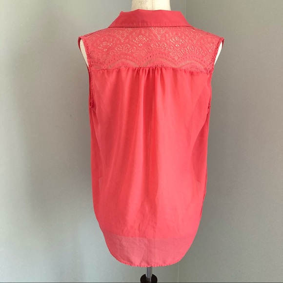 My Michele Sheer Tie Front Lace Shoulder Button Up - Picture 2 of 4